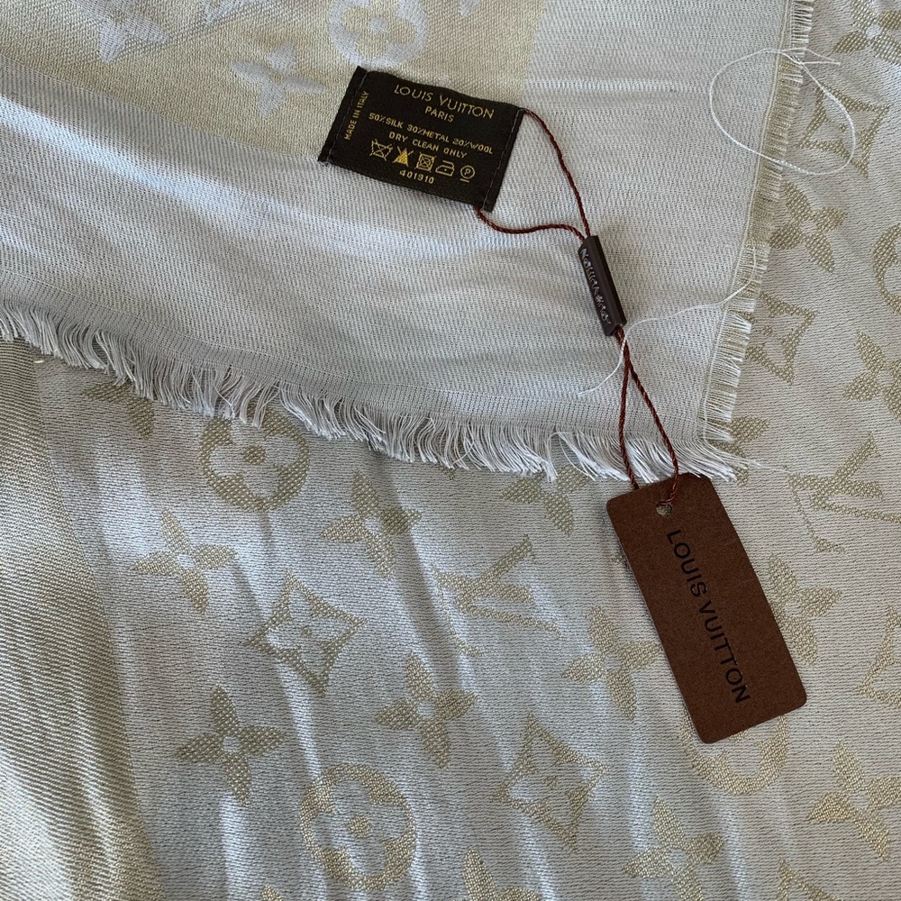 Louis Vuitton Monogram Shawl Silk (in Silver/Gold)